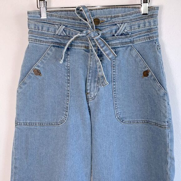 Lola Jeans Reese High Rise Belted Paper Bag Cropped Wide Leg Raw Hem Jeans Sz 27 - Picture 2 of 12